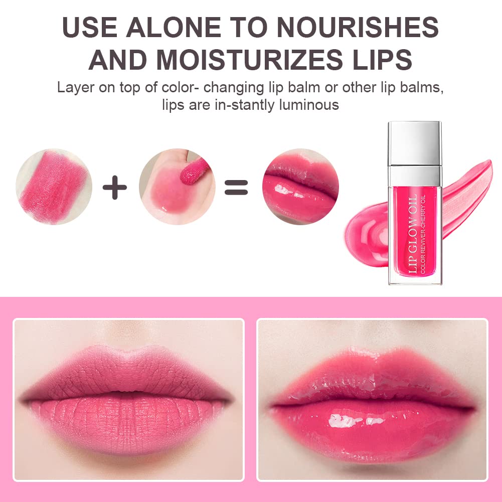 AOOWU Plumping Lip Oil Tinted, Moisturizing Long Lasting Nourishing Lip, Hydrating Gloss Tint Lipstick for Women, Glitter Shine Liquid Lipstick, Glaze Makeup Cosmetic, 015 - Cherry red, Pack of 1