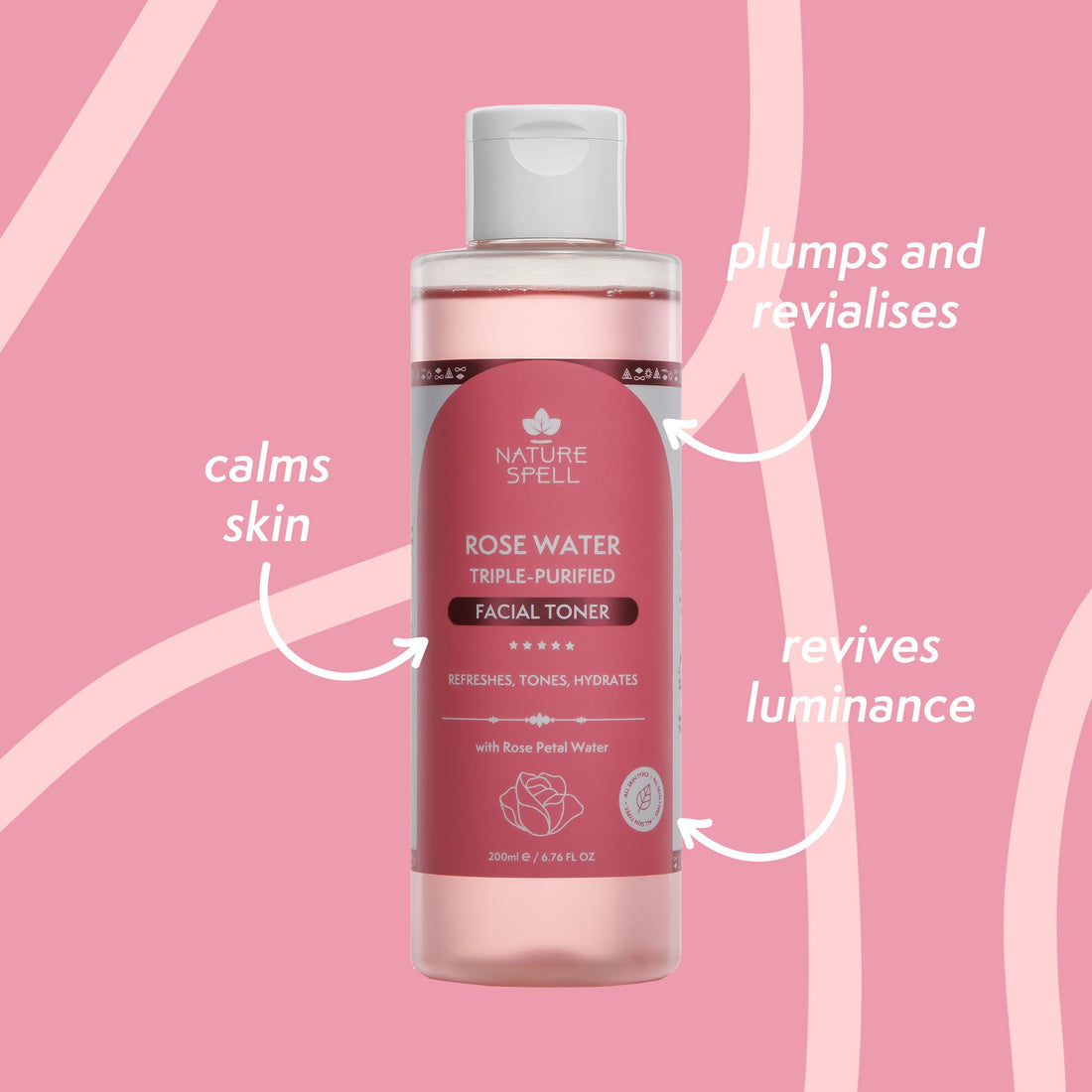 Nature Spell Rose Water Facial Toner, Hydrates & Restores Skin pH Balance, Suitable for All Skin Types, Vegan, 200ml