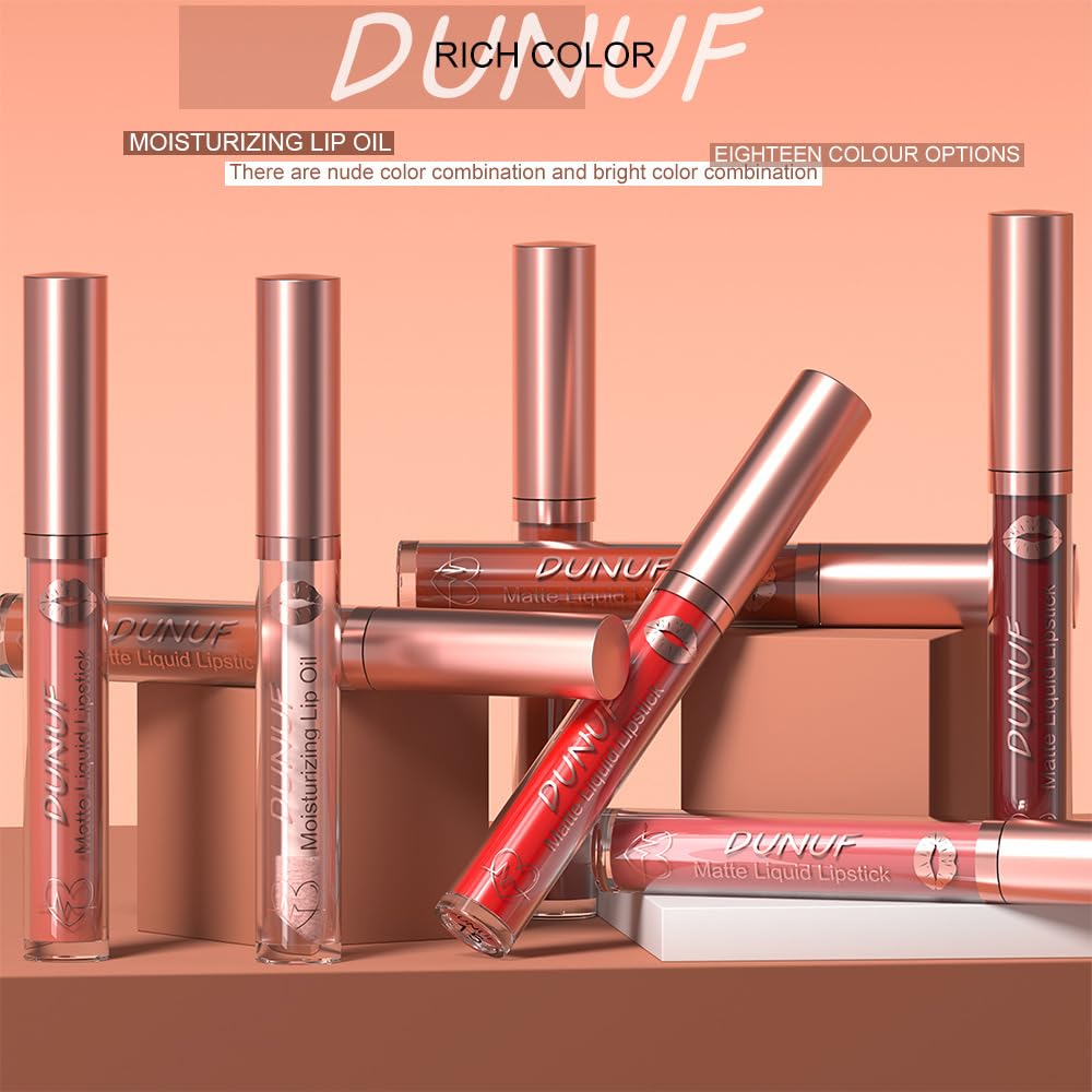 12 Colors Matte Liquid Lipstick Set Velvety Lip Gloss Lip Kit Waterproof Long Lasting Wear Nude Lip Gloss Beauty Cosmetics Gift Box Set (Set A, Set A) Halalzen