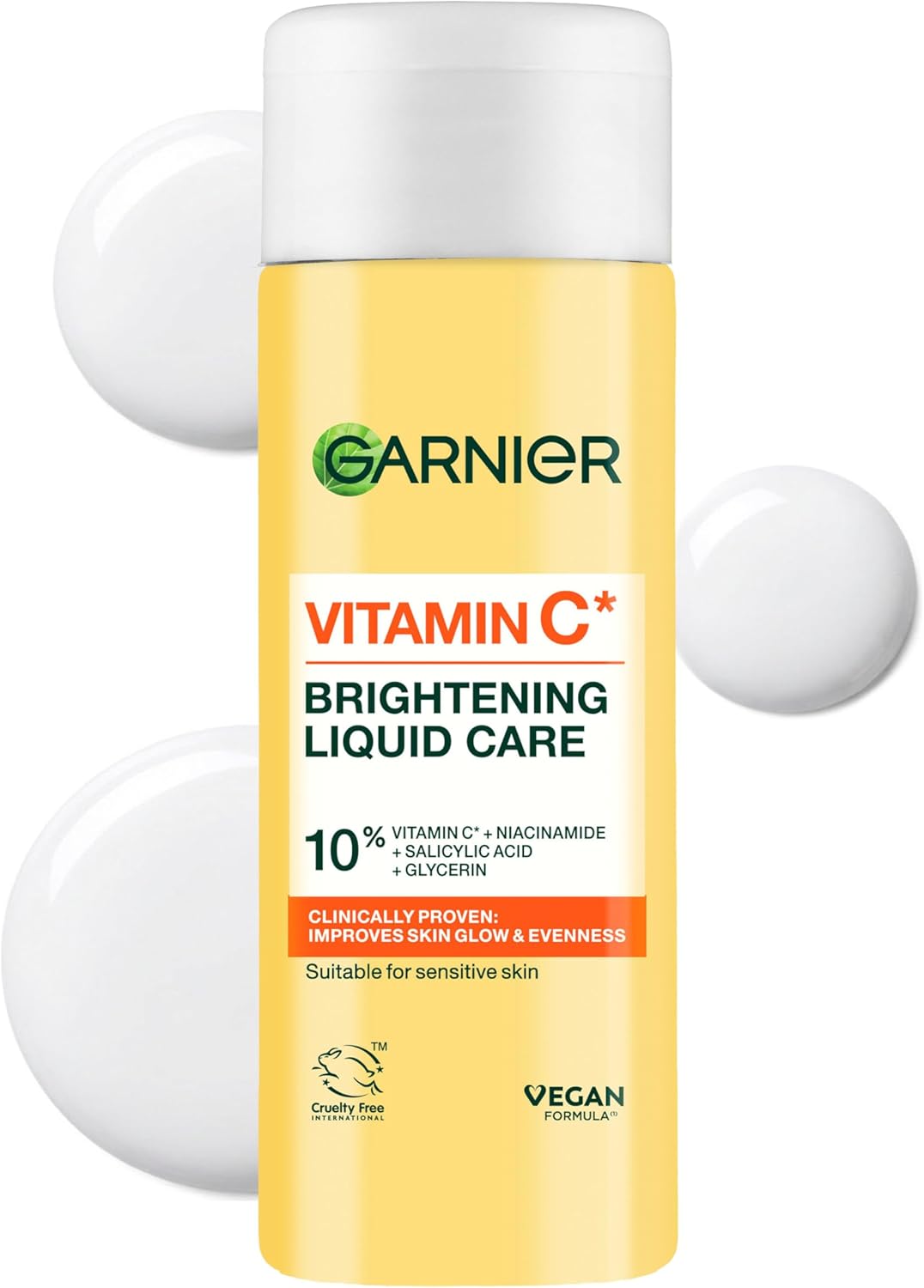 Garnier Vitamin C Brightening Liquid Care Toner with 10% Glycerin + Niacinamide + Vitamin C + Salicylic acid - Dermatologically tested, Vegan Formula, Cruelty-Free approved - 120ML