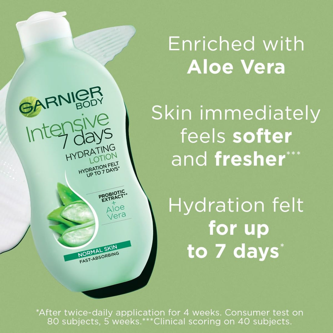 Garnier Intensive 7 Days Aloe Vera & Probiotic Extract Body Lotion 400ml, Hydrating and Refreshing Moisturiser, Up to 7 Days Hydration, For Normal Skin, Fast Absorbing & Non Greasy