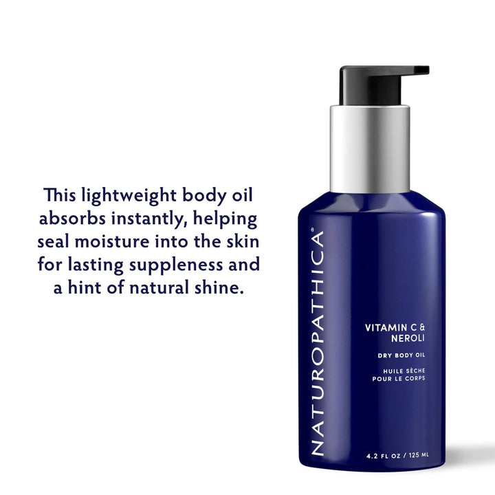 Naturopathica Vitamin C and Neroli Dry Body Oil, Lightweight Body Moisturizer for All Skin Types, Antioxidant Rich Body Oil to Help Smooth Skin, Fast Absorbing for Nourished, Glowing Skin, 4.2 fl oz