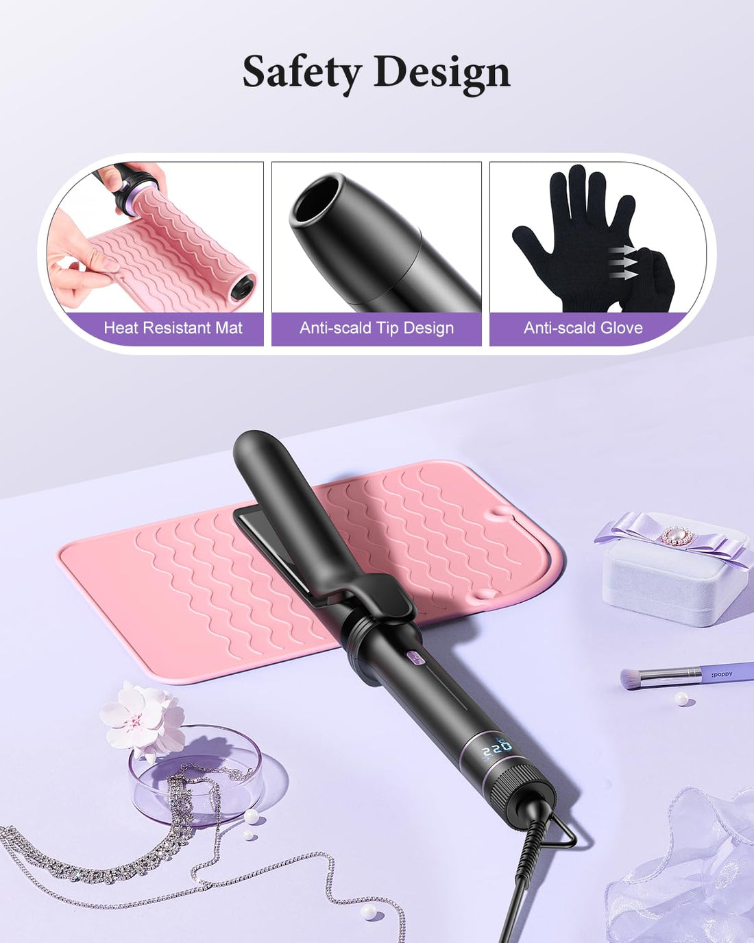 BESTOPE PRO 5 in 1 Hair Curling Wand, Hair Curler Set with Thermal Brush and Hair Straightener, 13 Temperature Control for All Hair Lengths, with Heat Resistant Mat, Glove, Clip, Purple Halalzen