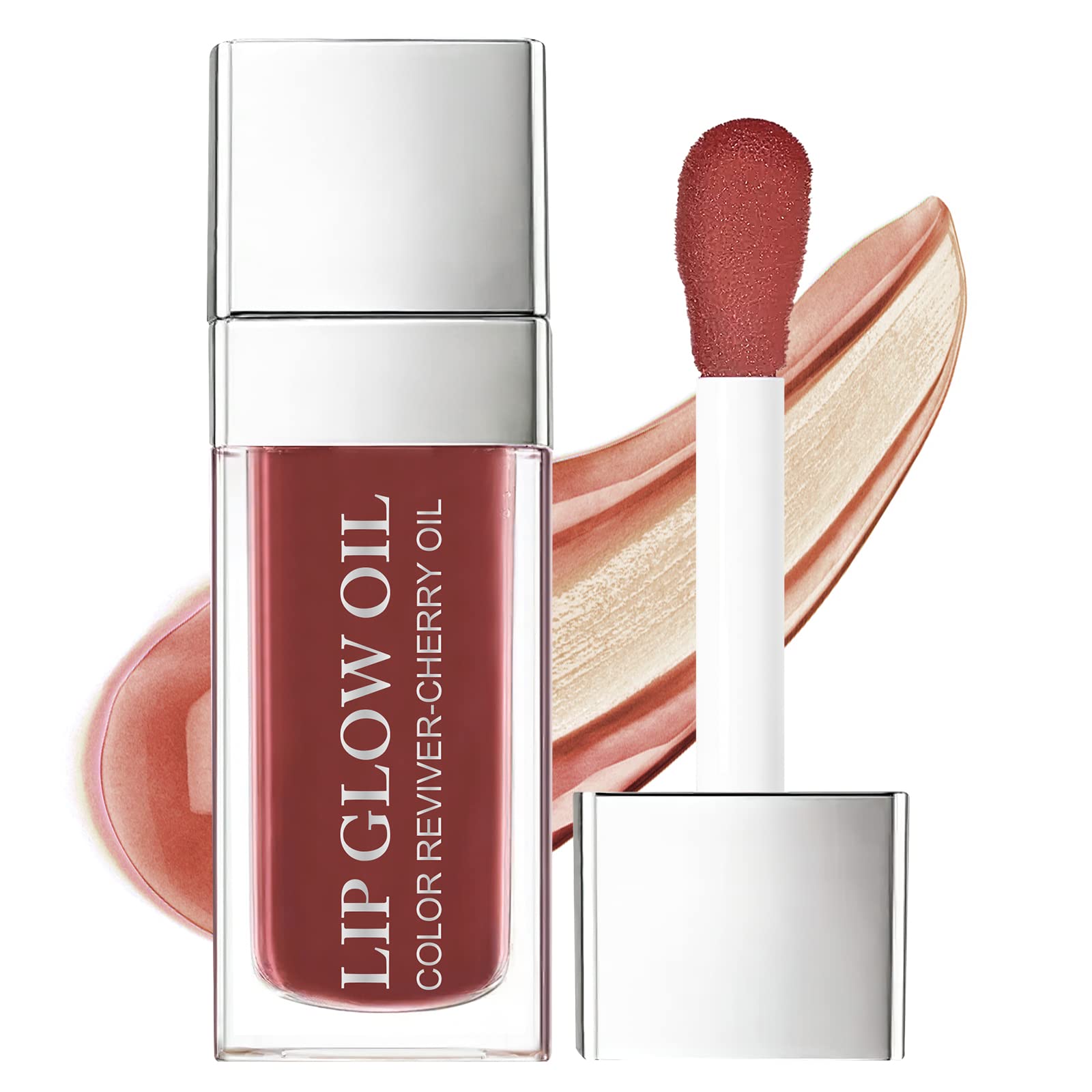 AOOWU Plumping Lip Oil Tinted, Moisturizing Long Lasting Nourishing Lip, Hydrating Gloss Tint Lipstick for Women, Glitter Shine Liquid Lipstick, Glaze Makeup Cosmetic, 015 - Cherry red, Pack of 1