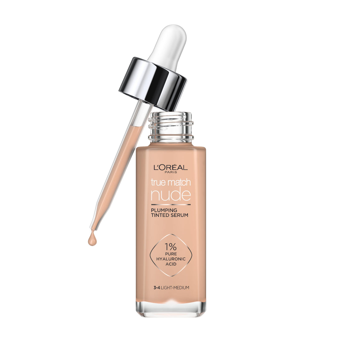 L'Oréal Paris Nude Tinted Serum for Face, Plumping and Hydrating Face Makeup, 1 Percent Pure Hyaluronic Acid, Nude Foundation to Cover, Replumps and Hydrates Skin in One Hour, Shade 4-5 Medium Halalzen