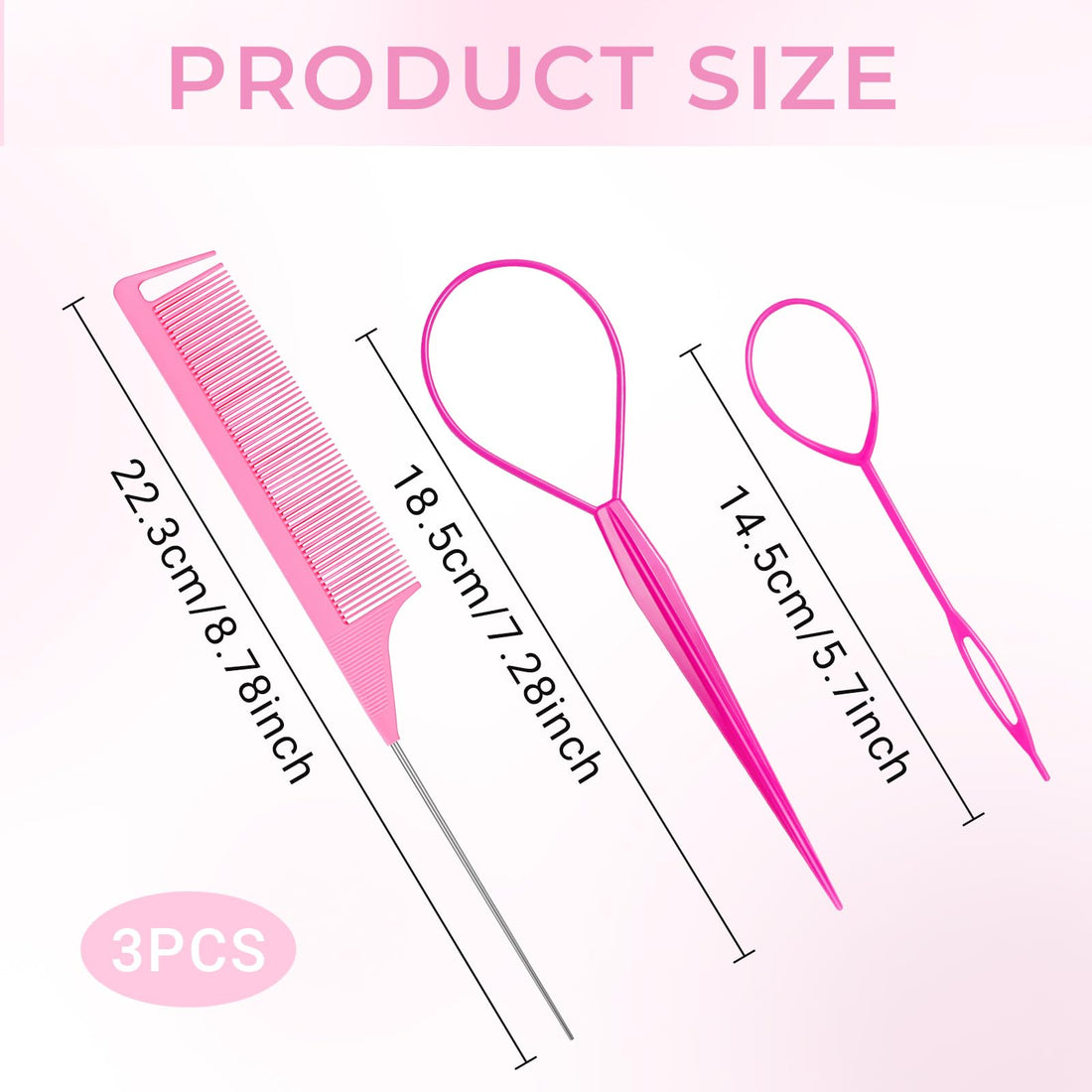 3pcs Topsy Tail Hair Tool, Hair Looping Tool Hair Braiding Tool with Rat Tail Comb, Tail French Braid Loop Tool, Fast Hair Styling Accessories, Hair Braiding Tool for Making Hair Style Halalzen