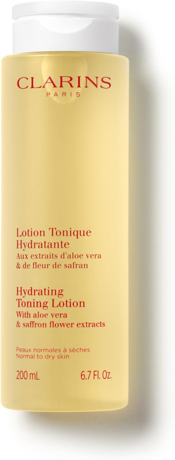 Clarins Hydrating Toning Lotion 200ml | Alcohol-Free Toner with Aloe Vera & Saffron Extracts | Refreshing & Balancing for Normal to Dry Skin