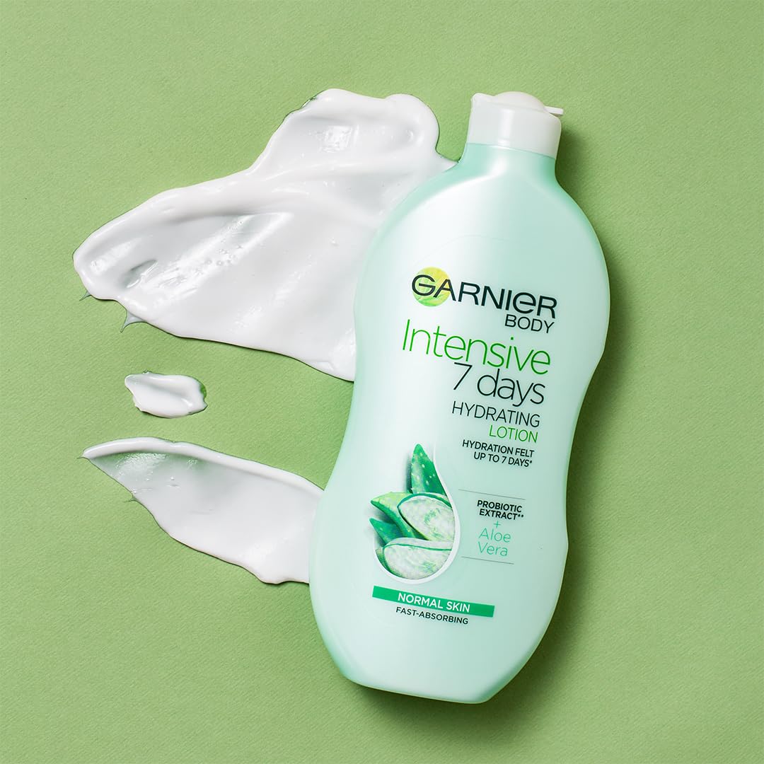 Garnier Intensive 7 Days Aloe Vera & Probiotic Extract Body Lotion 400ml, Hydrating and Refreshing Moisturiser, Up to 7 Days Hydration, For Normal Skin, Fast Absorbing & Non Greasy