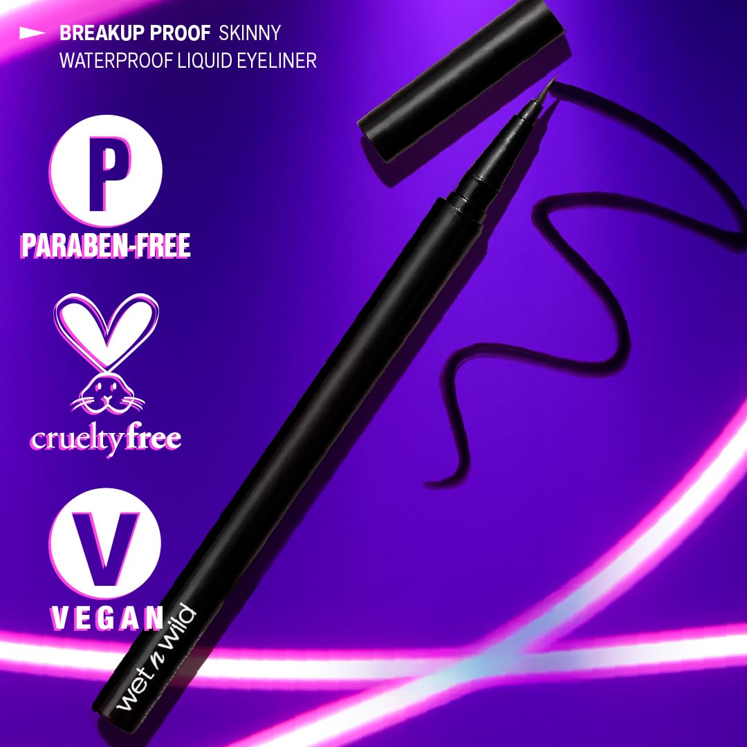 wet n wild Mega Last Breakup Proof Liquid Eyeliner - Ultra-Fine Brush, Waterproof, 16-Hour Long-Lasting Wear- Cruelty-Free & Vegan - Black