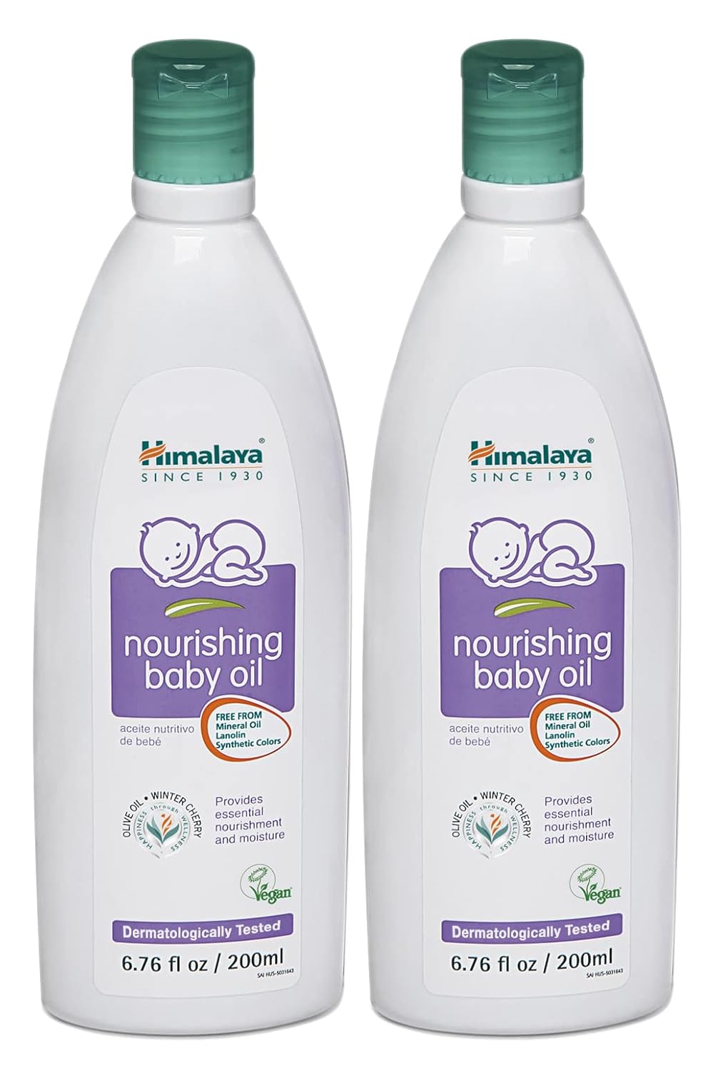 Himalaya Nourishing Baby Oil, Moisturizing with Olive Oil, Ashwagandha, Aloe Vera, Massage Oil, Dermatologically Tested, No Mineral Oil, Lanolin Free, Paraben Free, Vegan, 6.76 Fl Oz, 200 ml, 2 Pack Halalzen