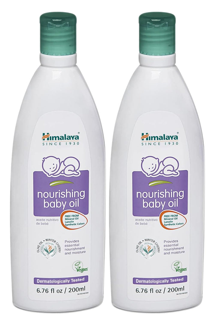 Himalaya Nourishing Baby Oil, Moisturizing with Olive Oil, Ashwagandha, Aloe Vera, Massage Oil, Dermatologically Tested, No Mineral Oil, Lanolin Free, Paraben Free, Vegan, 6.76 Fl Oz, 200 ml, 2 Pack Halalzen