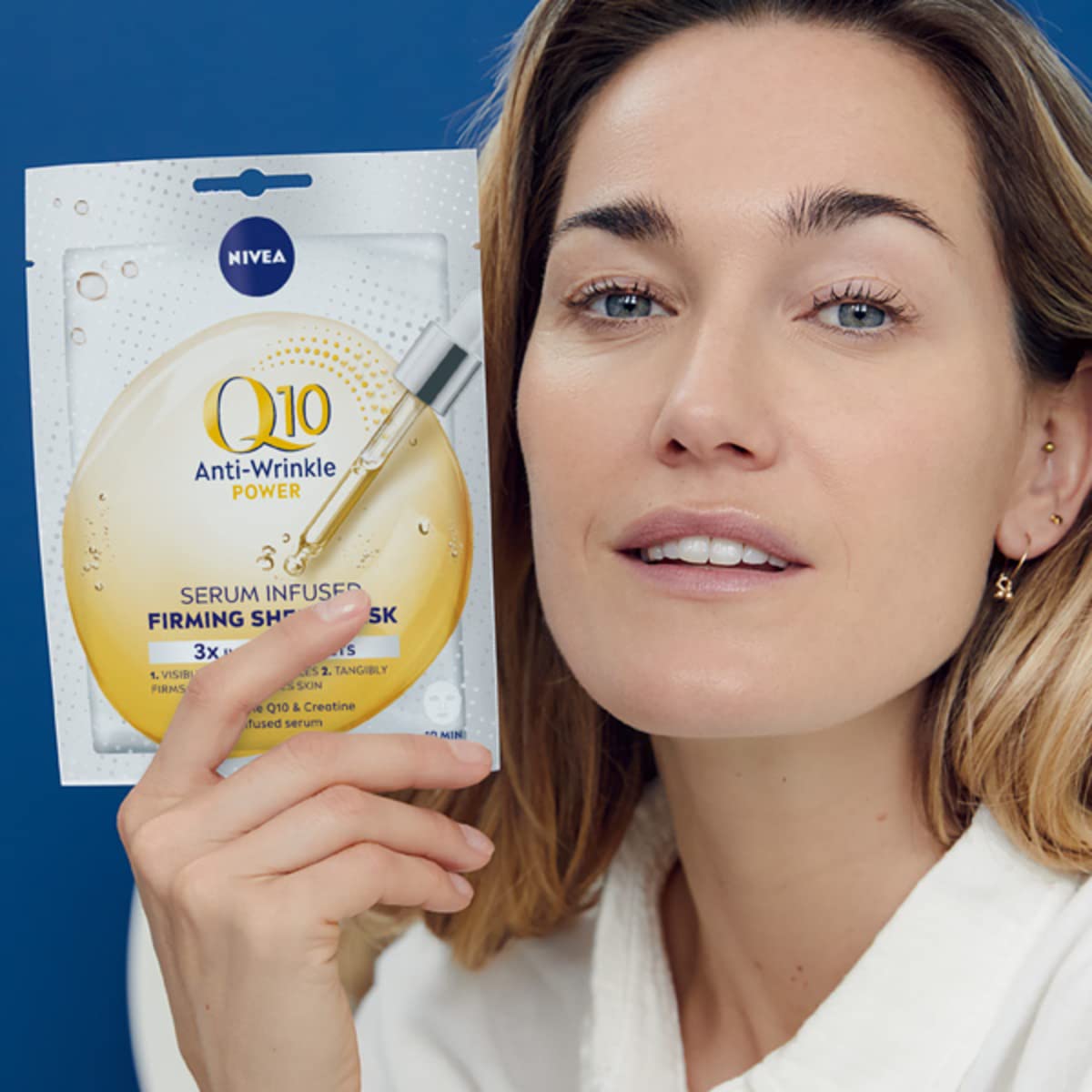 NIVEA Q10 + C Power Anti-Wrinkle + Energy Sheet Mask (1 Piece), Anti Ageing Moisturiser Mask with Vitamin C, Face Mask with Coenzyme Q10, Anti Wrinkle Cream Mask