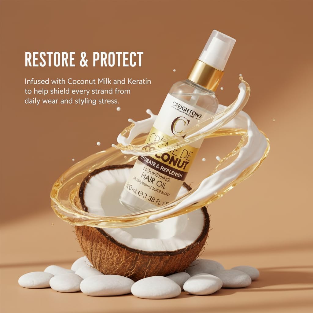 Creightons Crème De Coconut Hair Oil 100ml - Coconut Milk & Keratin Hair Treatment Oil for Dry Damaged Hair,Hydrating, Strengthening & Frizz Control for Smooth Shiny Finish