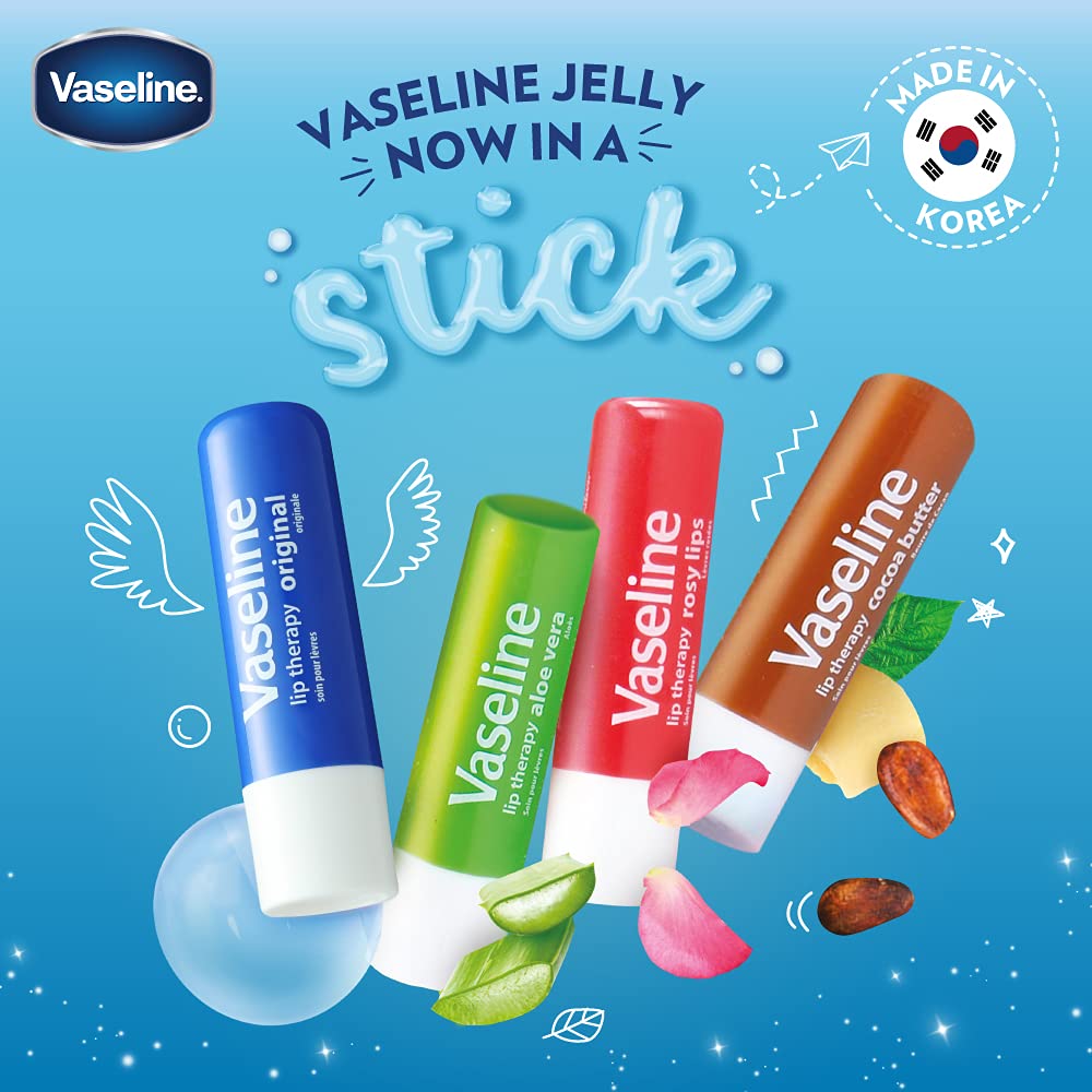 Vaseline Lip Therapy Stick | Original Petroleum Jelly Vaseline Lip Balm for Soft Lips | 4.8g each (4 Pack) Halalzen