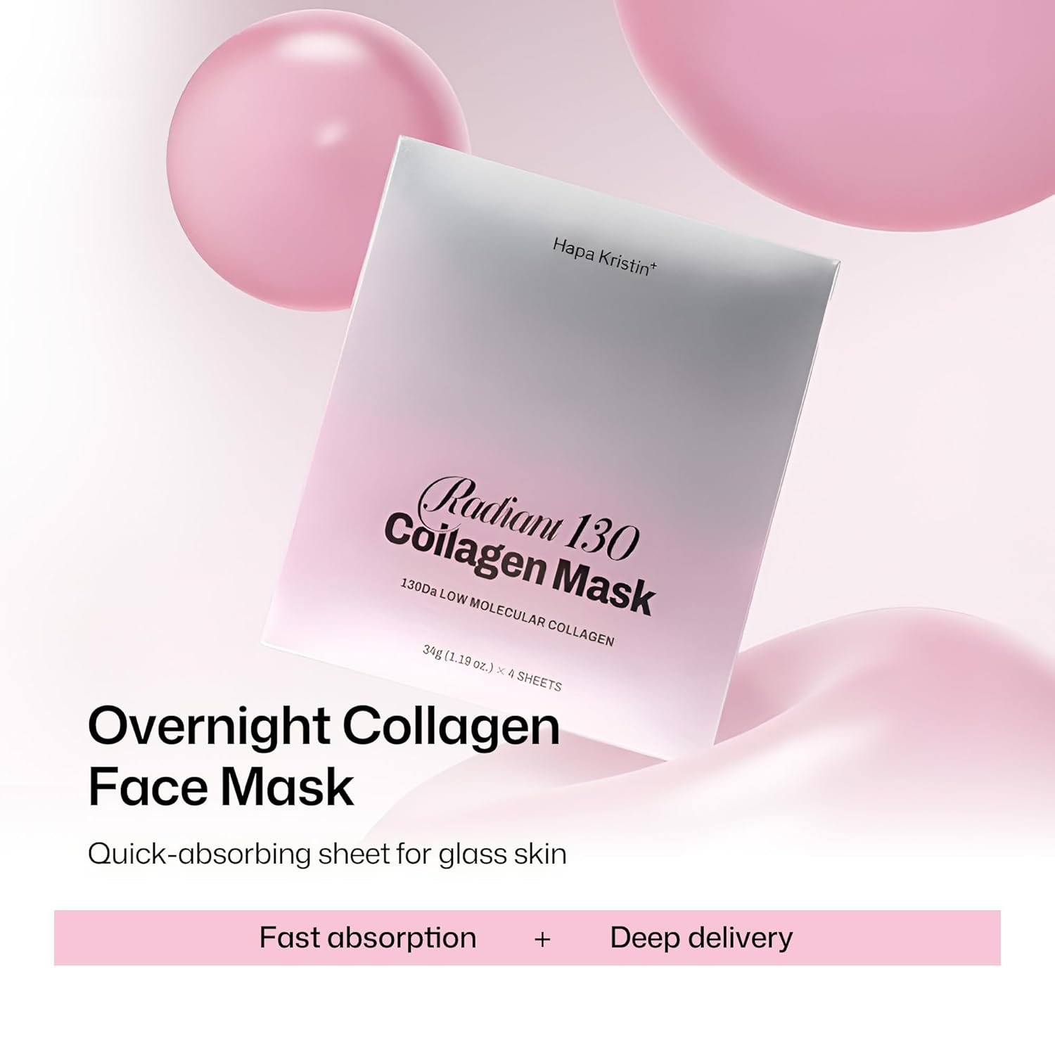 HAPA KRISTIN Collagen Mask, Overnight Hydrating Korean Face Mask, Glass Skin Glow+Firming with Peptides+Bakuchiol, Low Irritation, 4ea Halalzen