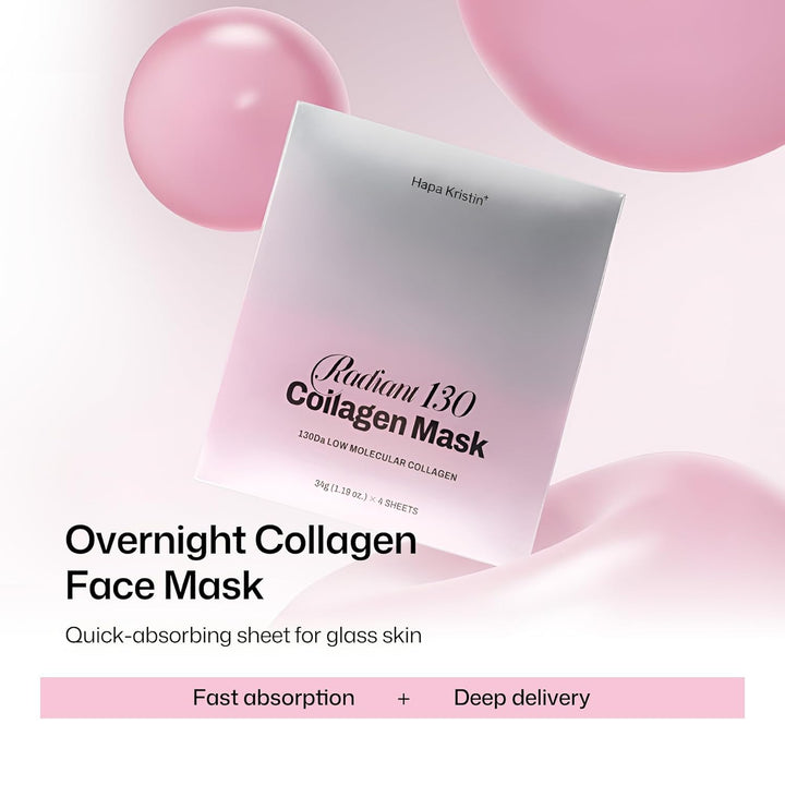 HAPA KRISTIN Collagen Mask, Overnight Hydrating Korean Face Mask, Glass Skin Glow+Firming with Peptides+Bakuchiol, Low Irritation, 4ea Halalzen