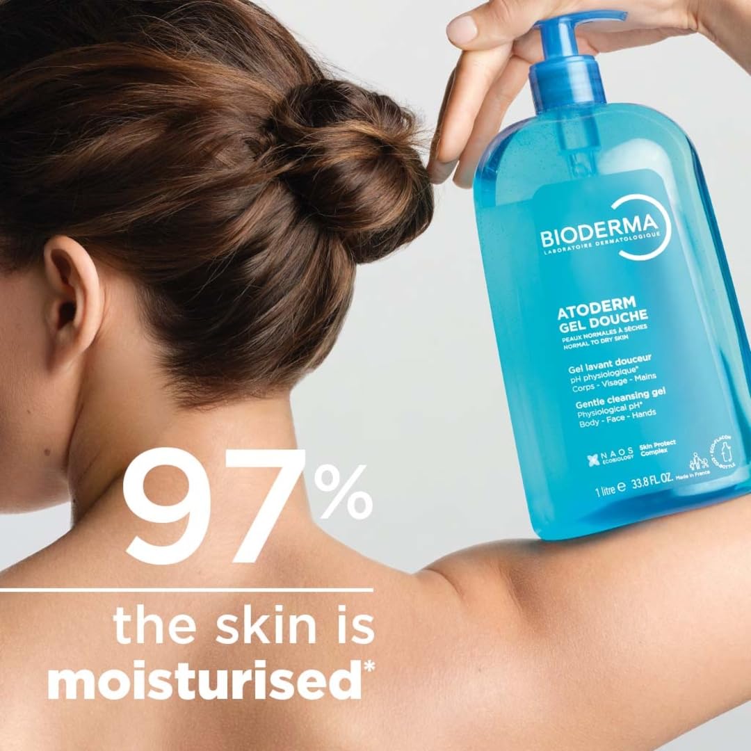 Bioderma Atoderm Shower Gel - Body Wash for Normal, Dry & Sensitive Skin, Gentle Cleanser that Softens & Protects Skin, Soap Free, Subtle Fragrance - 1L