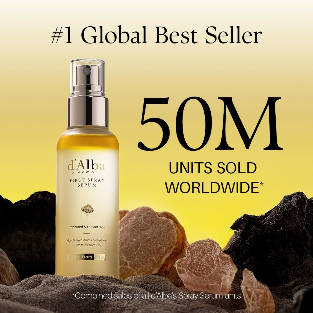d'alba Italian White Truffle First Spray Serum, Vegan Skincare, Hydrating Facial Mist for Dry and Sensitive Skin, Glow Mist, Surfactant Free, Multifunctional Spray Halalzen