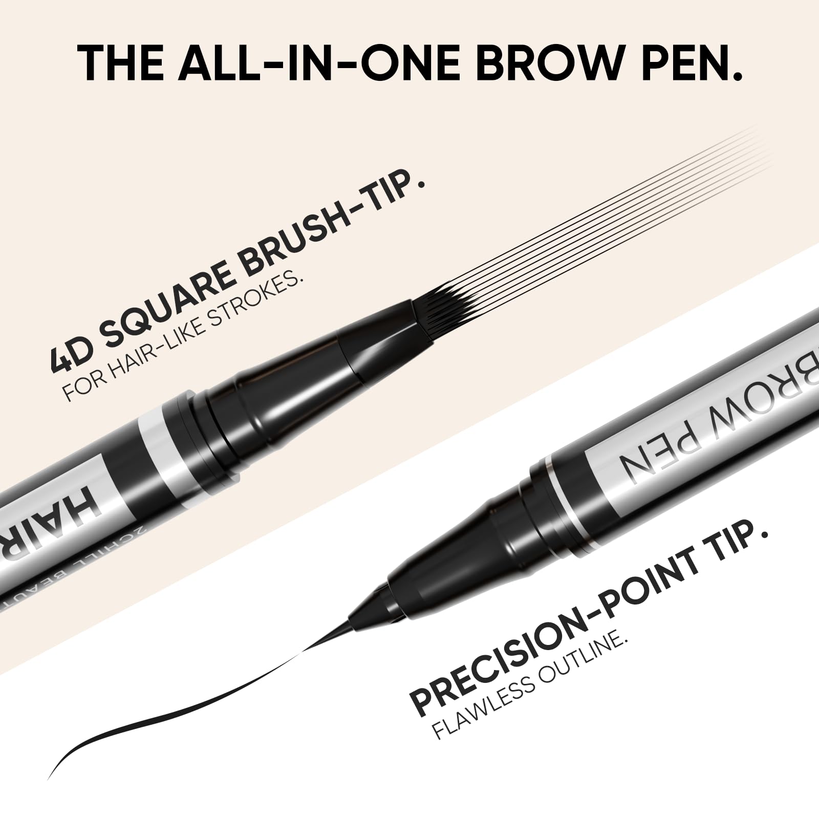 2CHILL 2-in-1 Eyebrow Pen for Women, Microblading 4D Eyebrow Pencil with Hair-Like Brush Tip, Waterproof Long Lasting Natural Brow Makeup, Dual-Ended Eyebrow Brush & Eyeliner Function (Dark Brown)