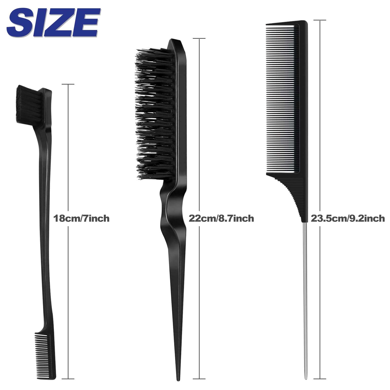 Qufiiry 3-Piece Hair Slick-Back Brush Set - Teasing & Edges Brush for Women's Salon Styling - Pink Halalzen