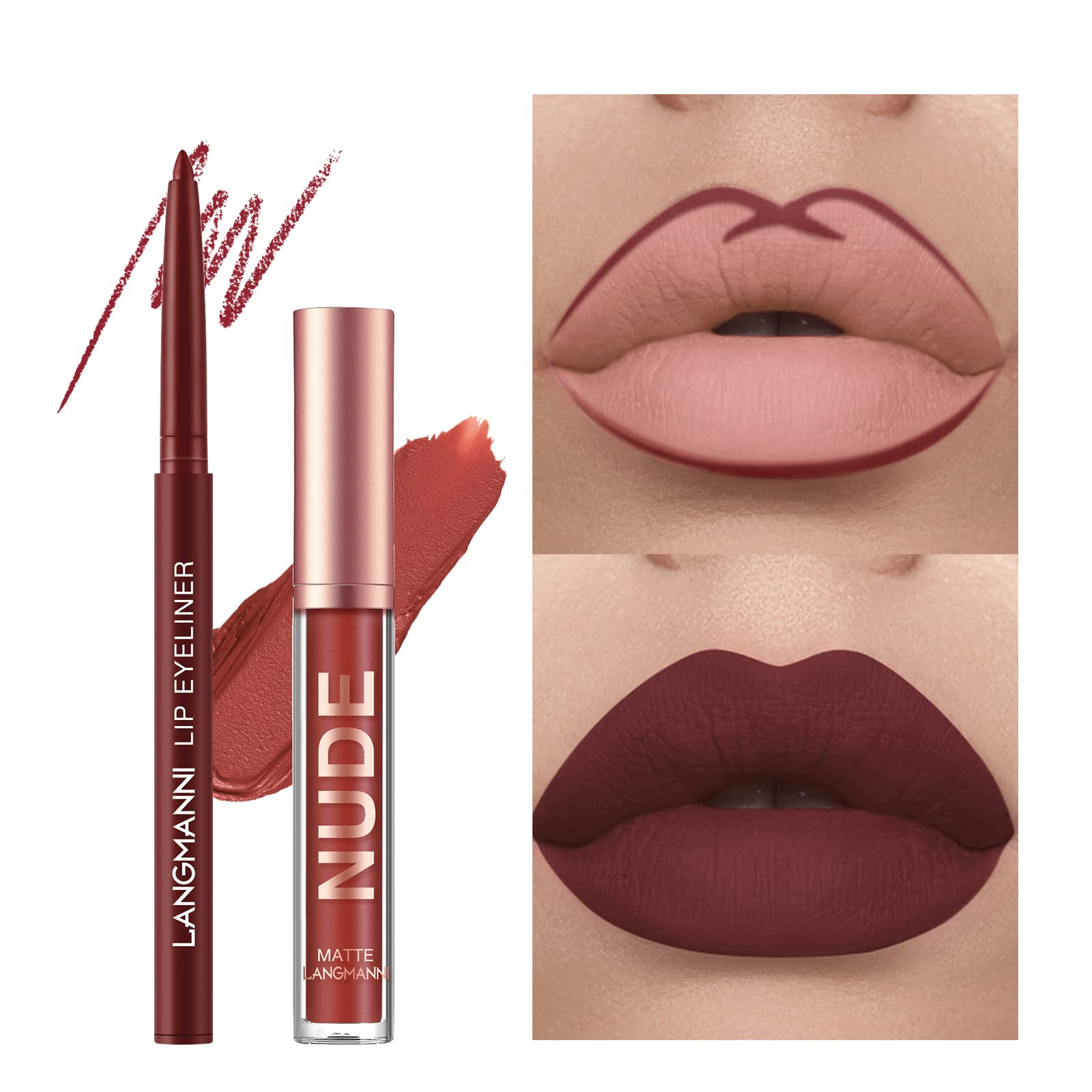 LANGMANNI 6 Matte Lipstick with 6 Lipliners Durable Lip Gloss,Long-Lasting&Waterproof Non-Stick Cup High Pigmented Velvet Lipgloss Kit,Beauty Cosmetics Gift for Girls(12PCS) Halalzen