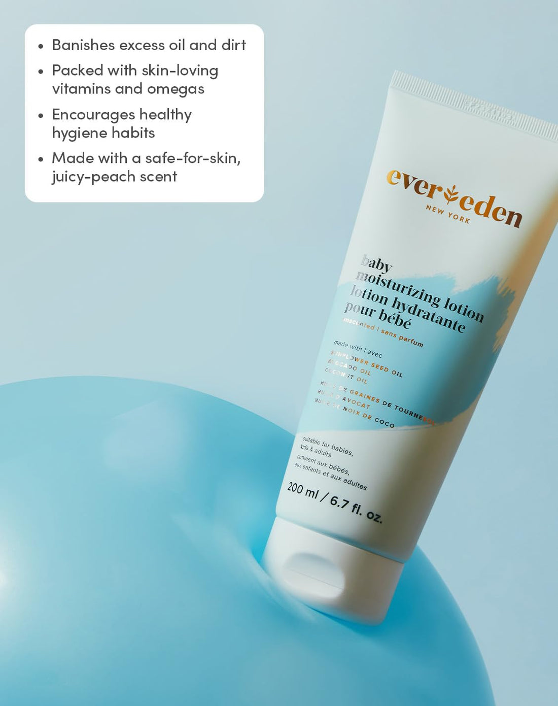 Evereden Moisturizing Baby Lotion for Newborn 6.7 oz. | Lightweight & Non-Greasy Toddler Lotion | Clean & Gentle Baby Care | Non-toxic & Fragrance Free Halalzen