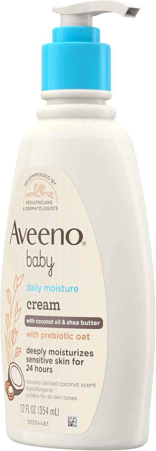 Aveeno Baby Daily Moisturizing Cream with Prebiotic Oat, Hypoallergenic Baby Lotion with Coconut Oil & Shea Butter Moisturizes Sensitive Skin for 24 Hours, Gentle Coconut Scent, 12 fl. oz Halalzen