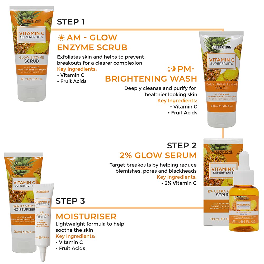 Creightons Vitamin C Superfruits Daily Brightening Wash (150 ml) - A Refreshing and Invigorating Daily Facial Wash with Vitamin C, Natural Fruit Acids & Enzymes to Enhance Skin Natural Radiance Cream