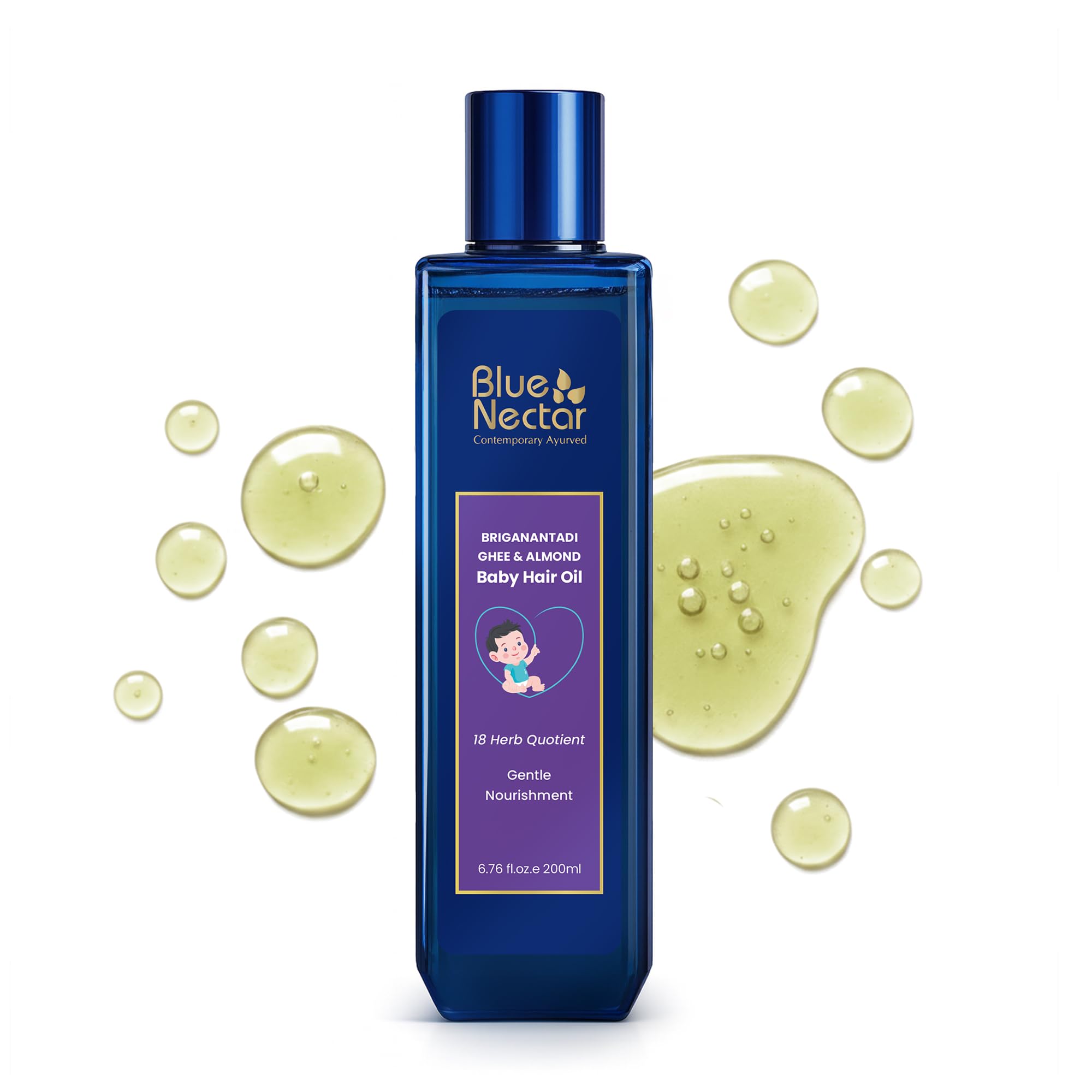 Blue Nectar Ayurvedic Baby Hair Oil for Newborn with Organic Ghee, Almond, Olive & Coconut Oil for Hair Growth and Scalp Moisturization (18 Herbs, 100ml) Halalzen