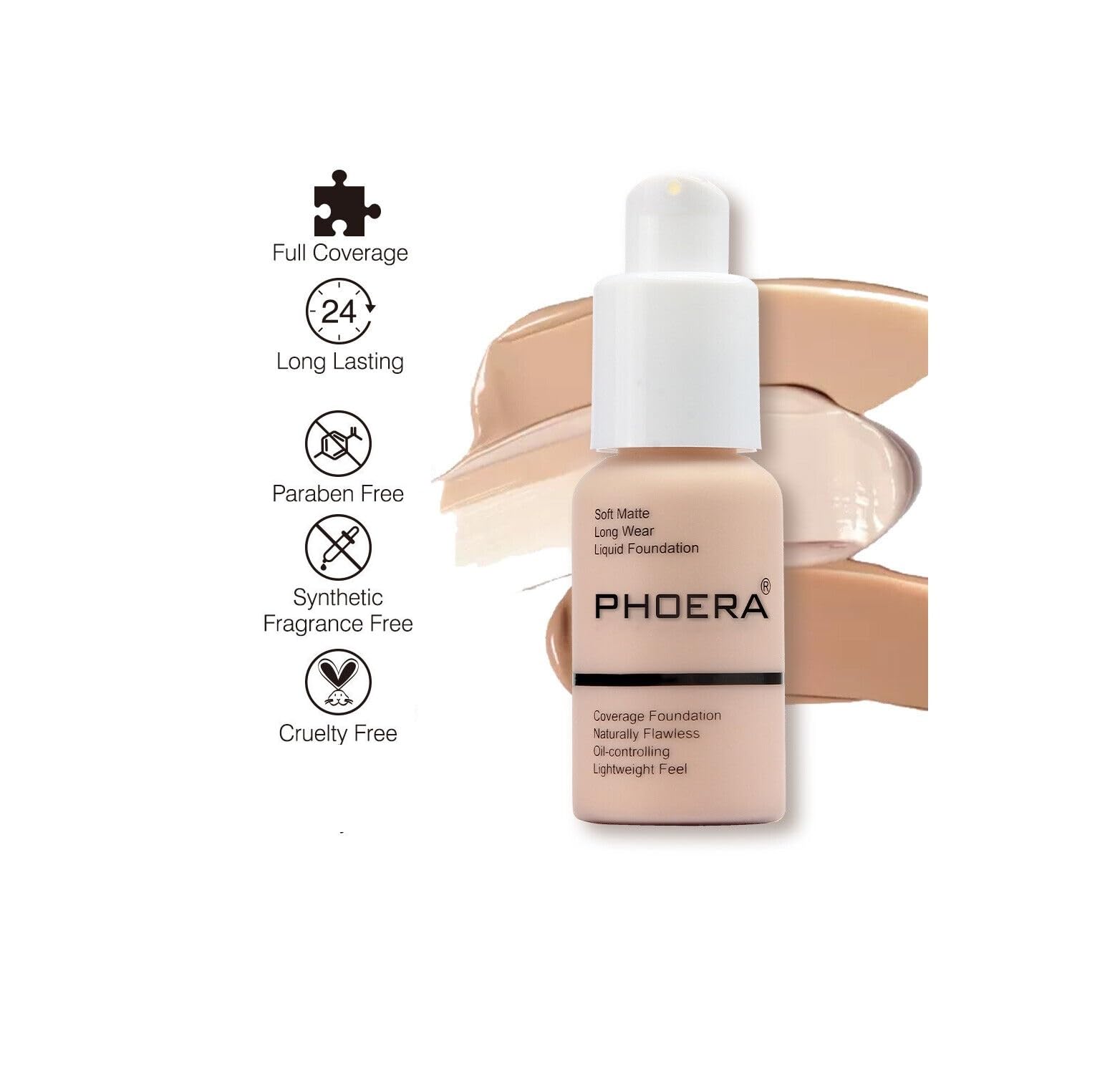 Aquapurity Phoera® Full Coverage Foundation Soft Matte Oil Control Concealer 30ml Long Lasting Flawless Cream Smooth (102 NUDE) Halalzen