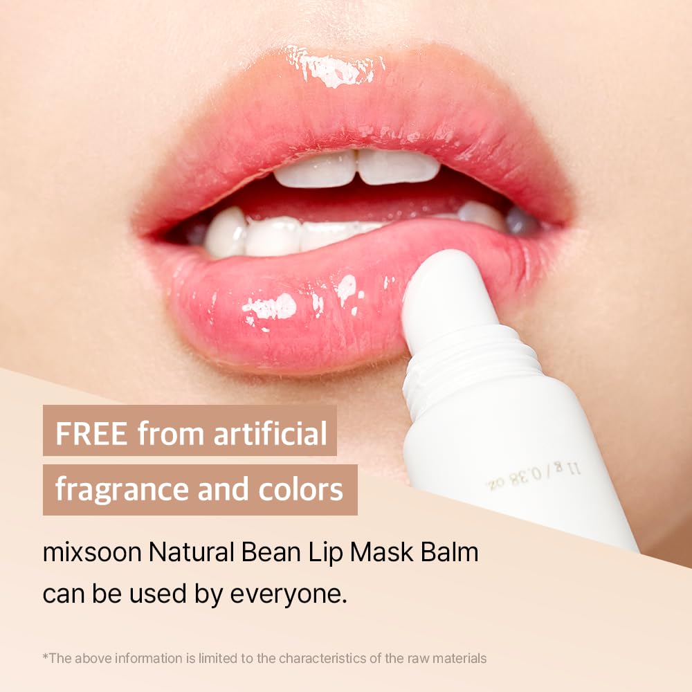 mixsoon Natural Bean Lip Mask Balm - Hydrated Lips, Softening, Fermented Bean and Shea Butter, Vegan Formula for Smooth Lip Balm 11g / 0.37 fl. oz. Korean Glass Skin Care Halalzen