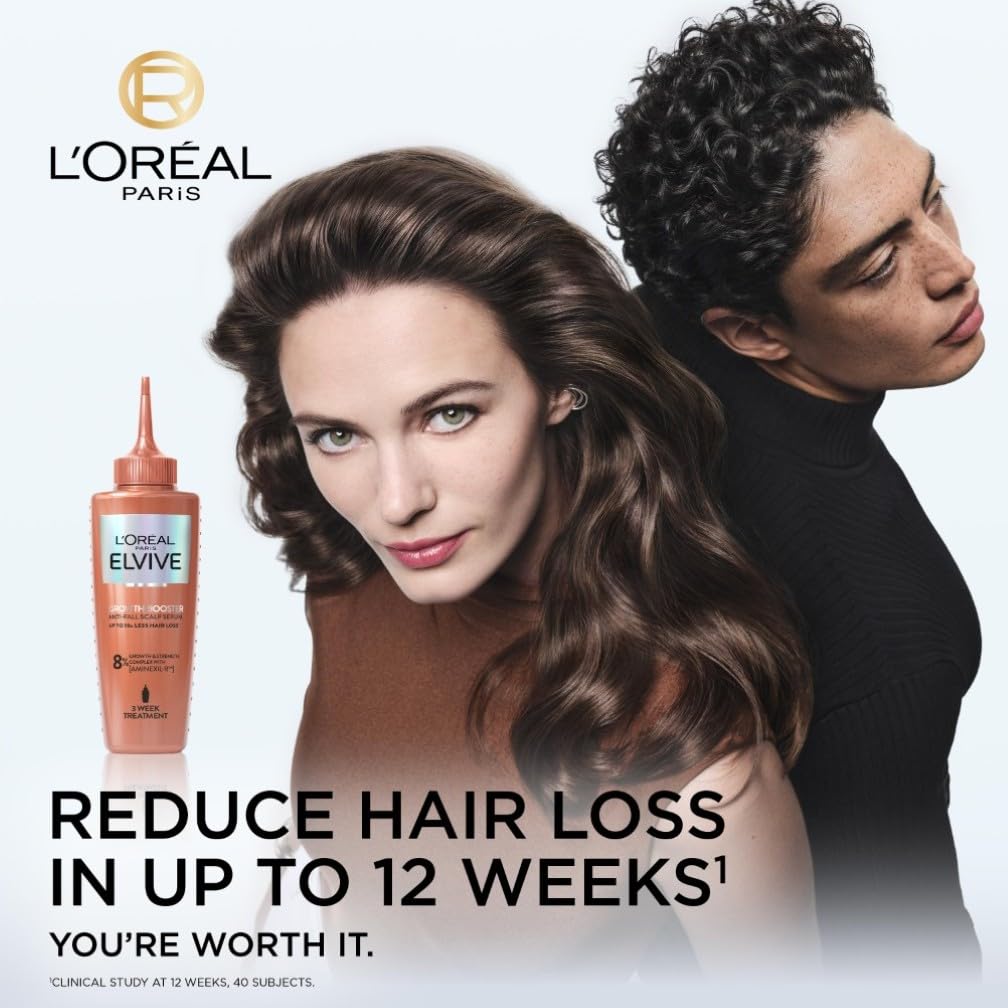 L'Oreal Paris Elvive Growth Booster Scalp Serum, Anti Hair Loss Scalp Treatment, with Aminexil, Nianimacide and Ginger Extract, Reduces Hair Loss, 102ml
