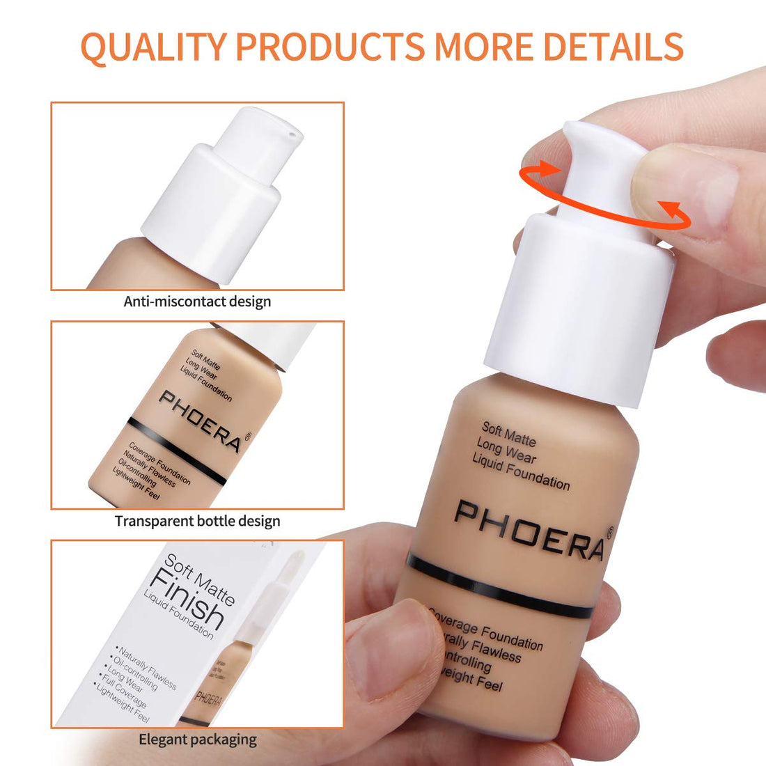 Aquapurity Phoera® Full Coverage Foundation Soft Matte Oil Control Concealer 30ml Long Lasting Flawless Cream Smooth (102 NUDE) Halalzen