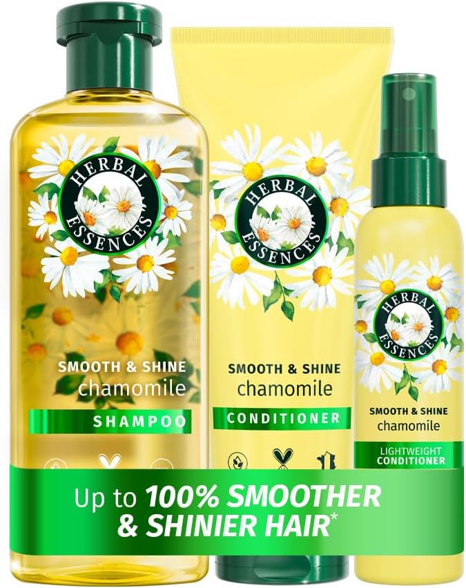 Herbal Essences Chamomile Smooth & Shine Set: Shampoo 350ml + Conditioner 250ml + Lightweight Leave-In Conditioner All In One 145ml