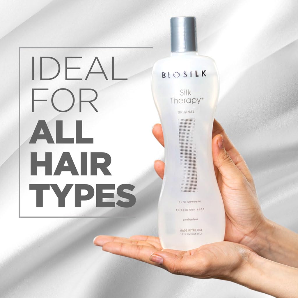 BioSilk Silk Therapy Original, Reconstructing Leave-In Hair Treatment, Adds Shine, Smooths & Prevents Split Ends, Sulfate-Free, Paraben-Free, Cruelty-Free, 12 Oz | Adding Shine, Sulfate Free, Paraben Free, Cruelty Free, 12 Oz Halalzen