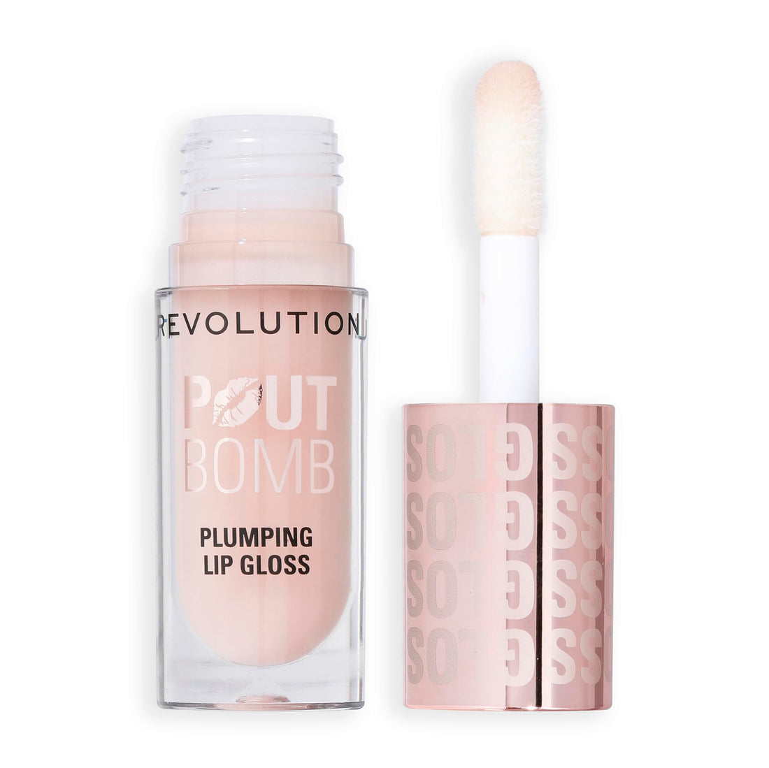 Revolution Beauty, Pout Bomb Plumping Lip Gloss, High-Shine for Glossy, Fuller & Plump Lips with Hyaluronic Acid & Peptides, Vegan & Cruelty-Free, Sheer Milky Nude Halalzen
