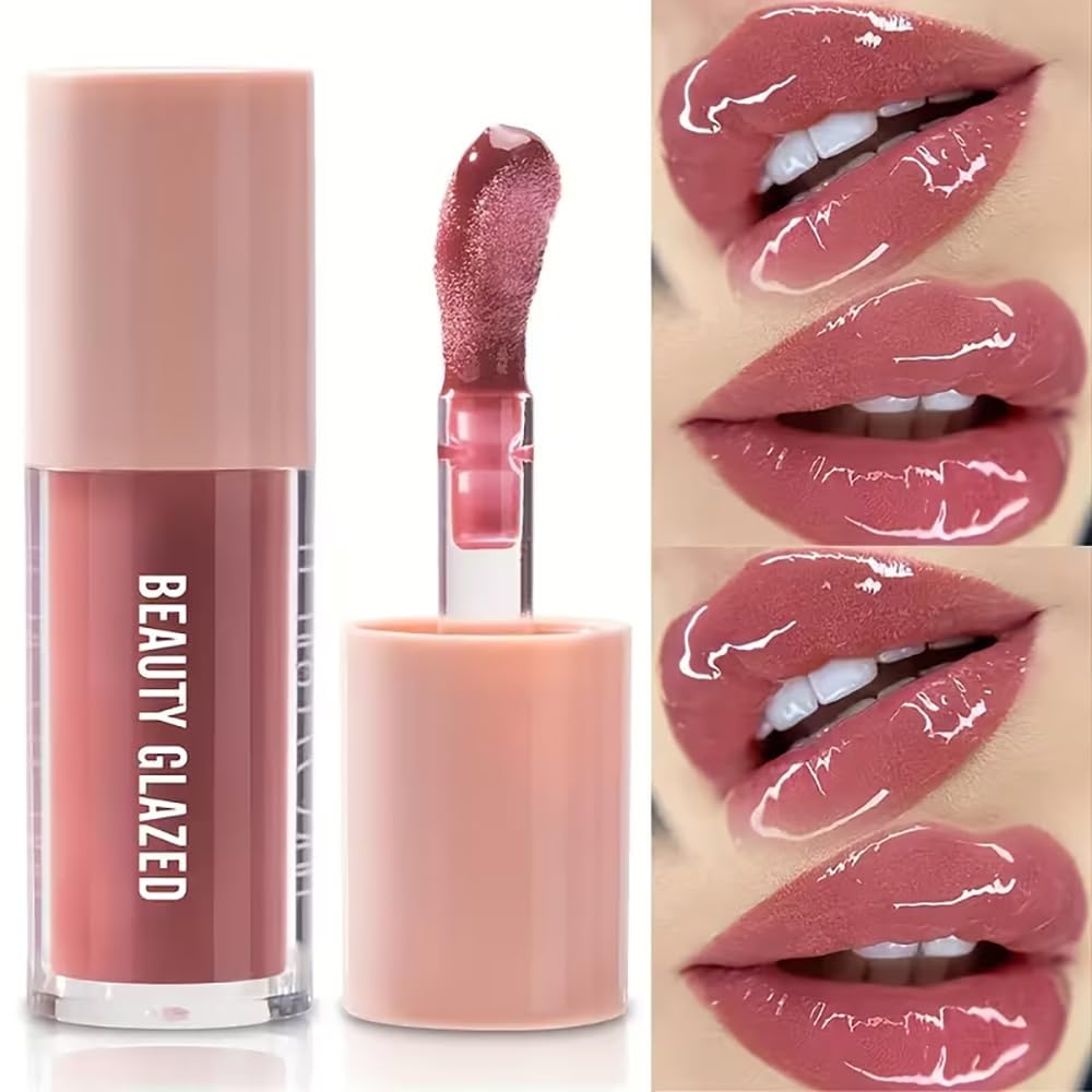 Lip Gloss and Lip Liner Set, Tinted Lip Gloss with Lip Pencil, Waterproof Long Lasting Glossy Lip Combo, Nude Lip Makeup Kit for Women (#V02+104) Halalzen