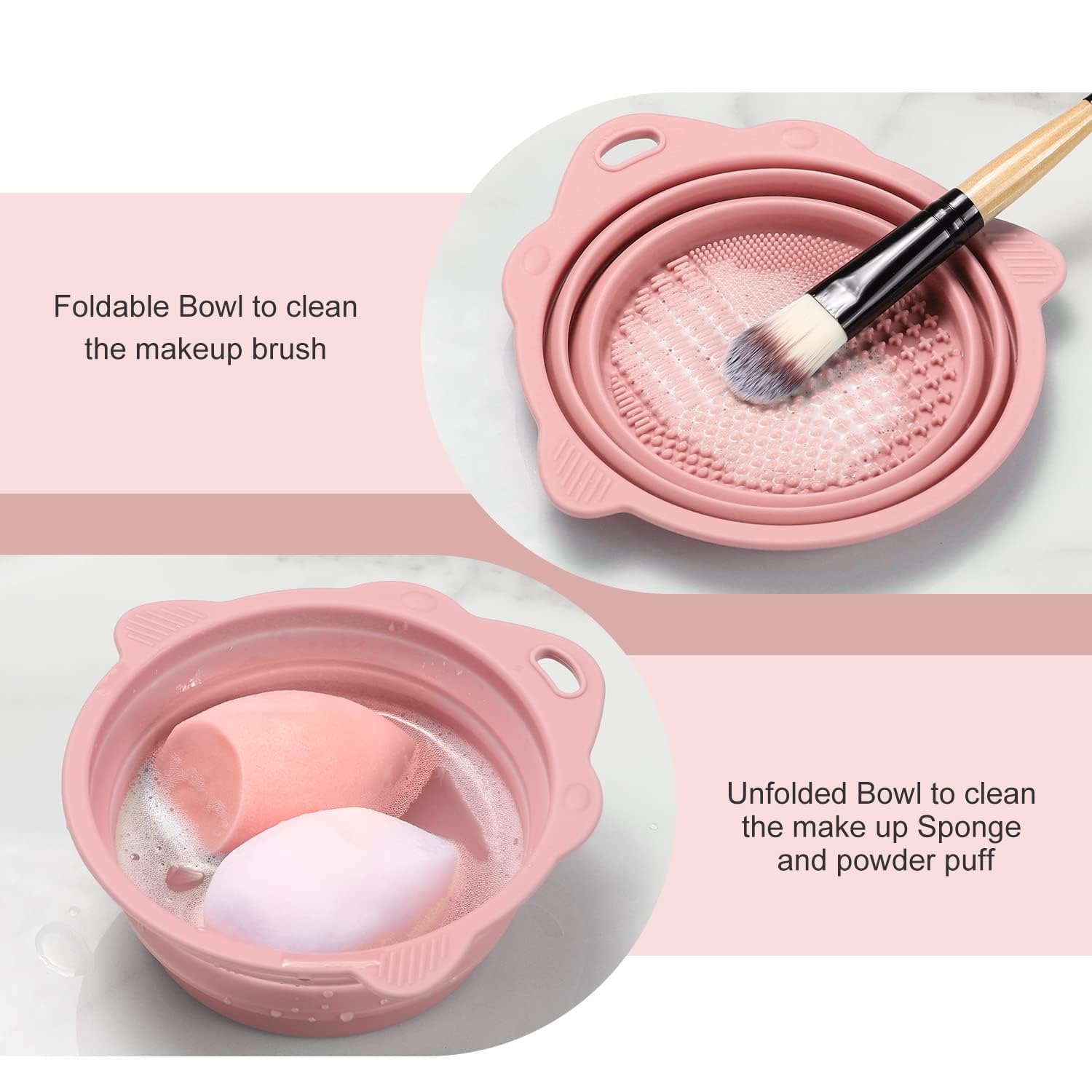 Foldable Silicone Makeup Brush Cleaner Mat Pad Bowl Makeup Kits Cleaning Tool for Makeup Brushes Sponges Powder Puffs(Beige) Halalzen