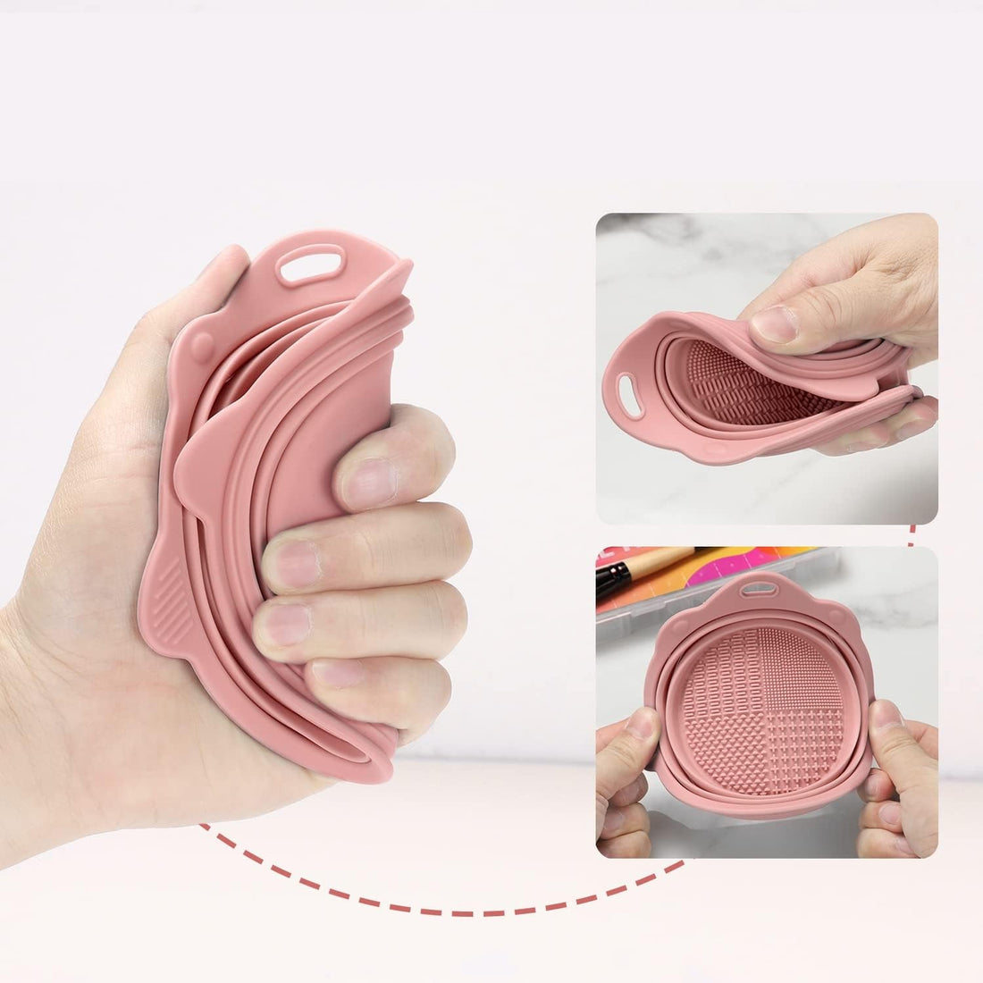 Foldable Silicone Makeup Brush Cleaner Mat Pad Bowl Makeup Kits Cleaning Tool for Makeup Brushes Sponges Powder Puffs(Beige) Halalzen