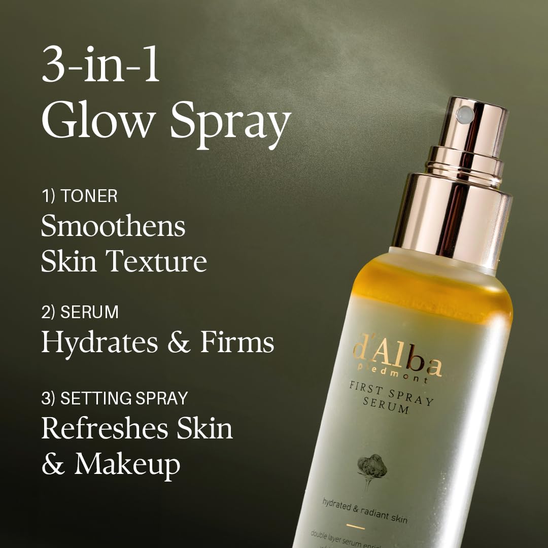 d'alba Italian White Truffle First Spray Serum, Vegan Skincare, Hydrating Facial Mist for Dry and Sensitive Skin, Glow Mist, Surfactant Free, Multifunctional Spray Halalzen