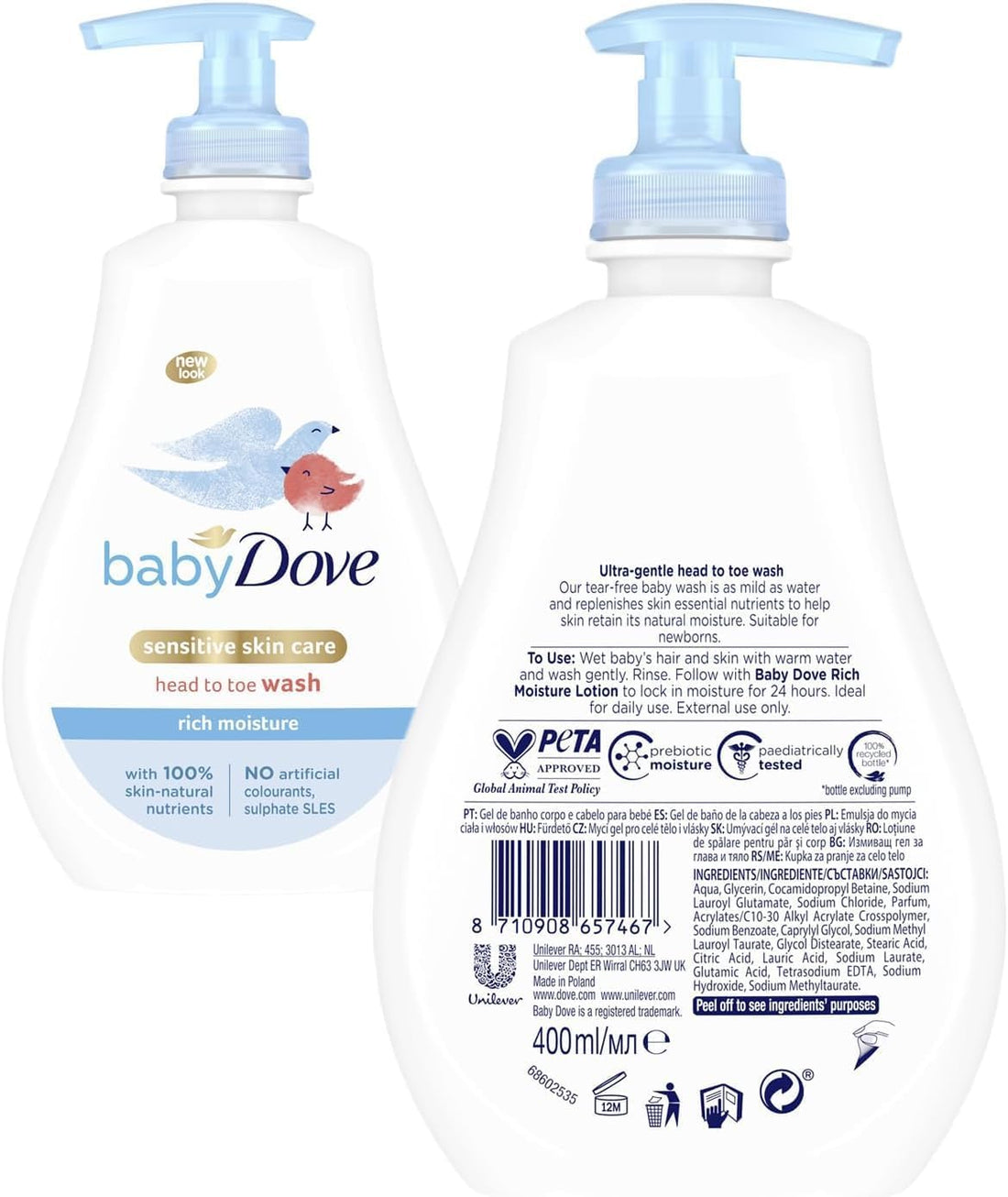 Baby Dove Rich Moisture Baby Care Set – 3-Piece Bundle: Tear-Free Head to Toe Wash (400ml), Gentle Shampoo (400ml), & Moisturising Lotion (200ml) suitable for Sensitive Skin