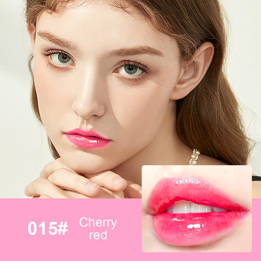 AOOWU Plumping Lip Oil Tinted, Moisturizing Long Lasting Nourishing Lip, Hydrating Gloss Tint Lipstick for Women, Glitter Shine Liquid Lipstick, Glaze Makeup Cosmetic, 015 - Cherry red, Pack of 1