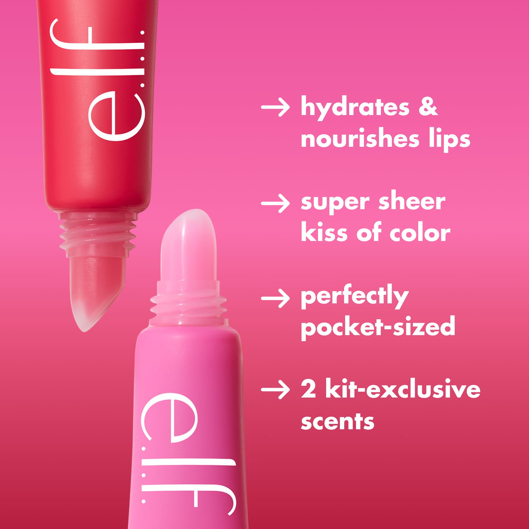 e.l.f. Squeeze Me Lip Balm Duo, Moisturizing Lip Balm for a Sheer Tint of Colour, Infused with Hyaluronic Acid, Vegan & Cruelty-Free, CHERRY/BUBBLEGUM Halalzen