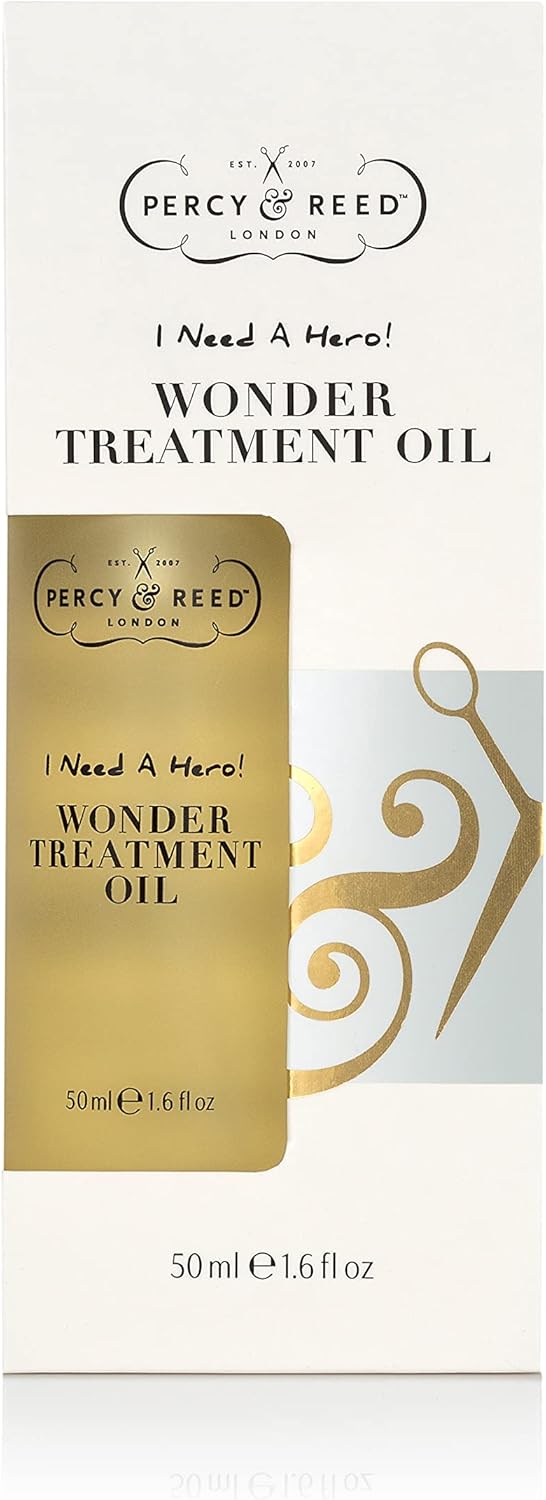 Percy & Reed Wonder Treatment Oil 50ml, Hair Oil for Dry Damaged Hair, Lightweight Leave In, Rehydrates, Strengthens, Tames Frizz, Flyaways, Split Ends, Restores Shine, I Need A Hero Collection Halalzen
