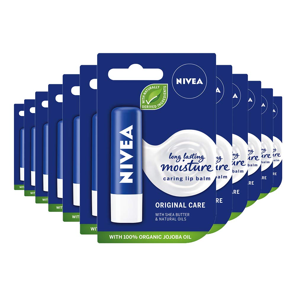 NIVEA Lip Balm Original Care Pack of 6 (6 x 4.8g) Protective Lip Moisturiser with Shea Butter and Natural Oils, Caring Lip Balm for 24h Moisture Care, Lip Care with Melt-In Formula