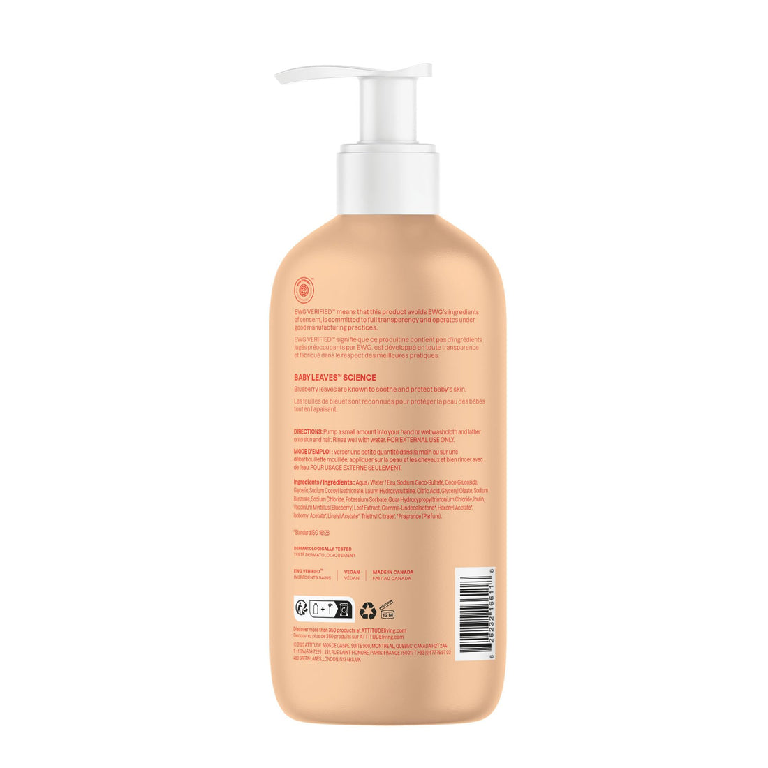 ATTITUDE 2in1 Hair Shampoo and Body Wash for Baby, Plant and Mineral-Based Gentle Formula, EWG Verified, Vegan Baby Products, Pear Nectar, 473 mL