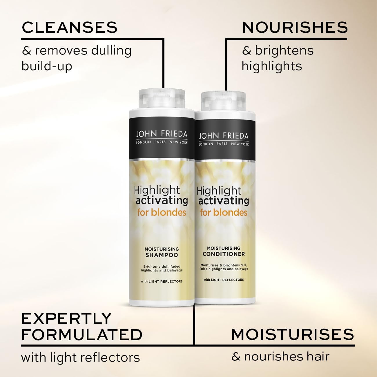 John Frieda Sheer Blonde Highlight Activating Moisturising Shampoo and Moisturising Conditioner Duo Value Bundle for Naturaland Colour - Treated Blonde Hair, 2 x 500 ml Halalzen