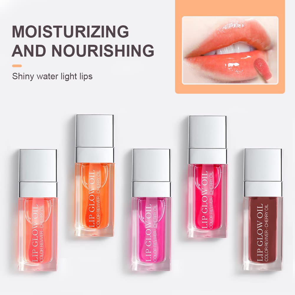 AOOWU Plumping Lip Oil Tinted, Moisturizing Long Lasting Nourishing Lip, Hydrating Gloss Tint Lipstick for Women, Glitter Shine Liquid Lipstick, Glaze Makeup Cosmetic, 015 - Cherry red, Pack of 1