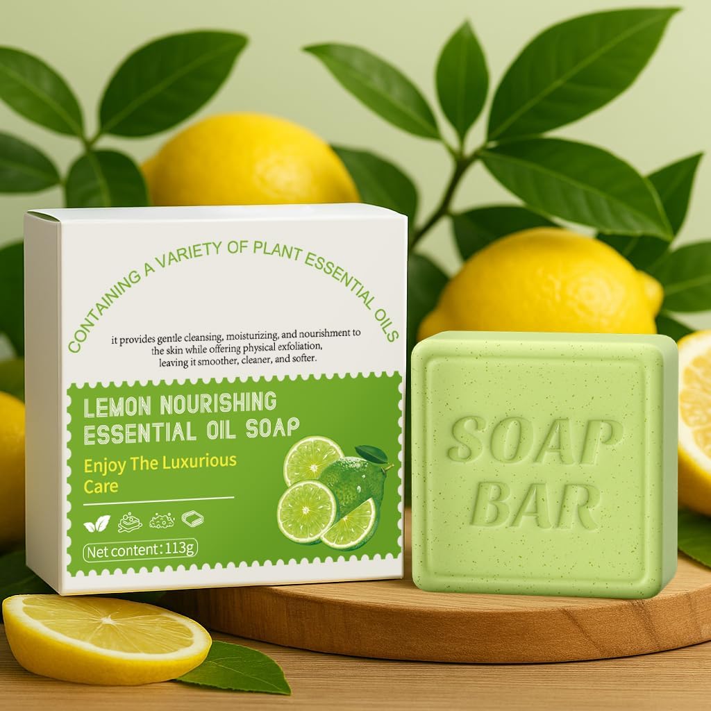 Botanical Natural Soaps,Womens Nourishing Essential Oil Soap Bar,3.98oz,Moisturising Handmade Soap for Face & Body,Lemon Halalzen