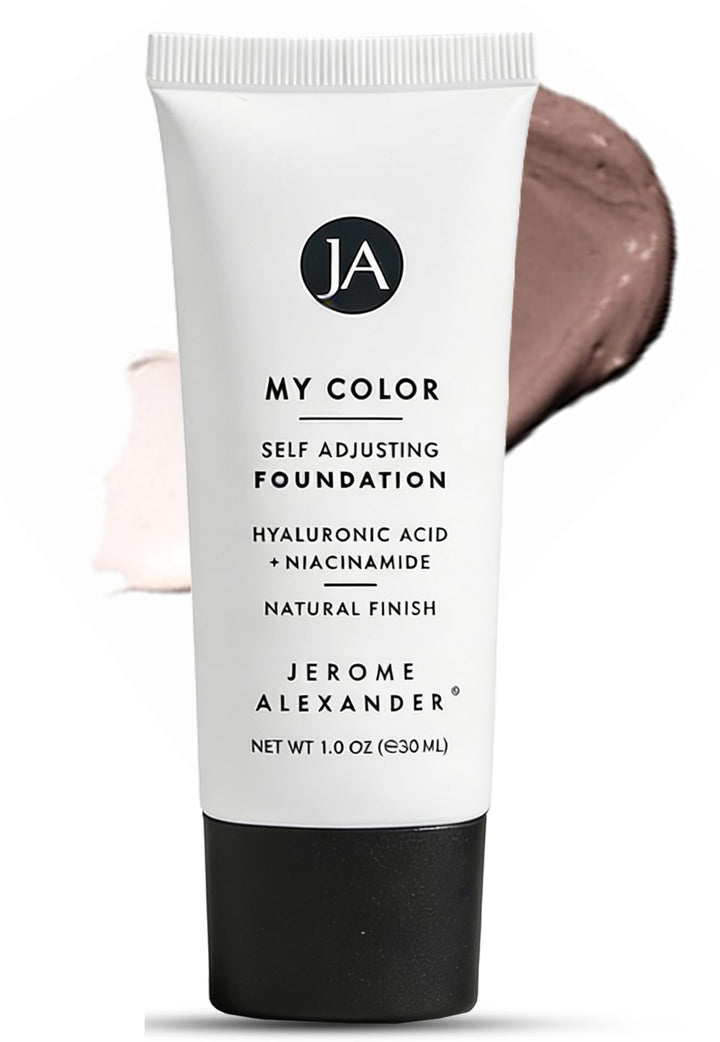 Jerome Alexander My Color Self-Adjusting Foundation, Hydrating & Lightweight Face Makeup, Skincare-Infused, with Kabuki Brush, Medium, 1 oz